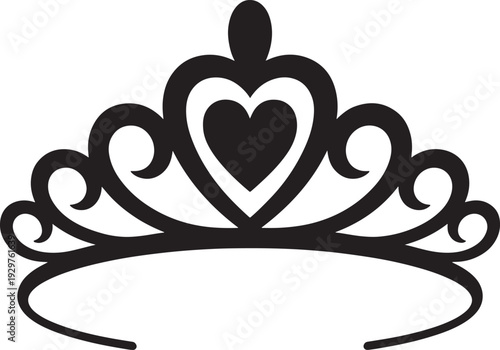 Elegant black tiara with a heart motif, symbolizing love, beauty, and celebration
