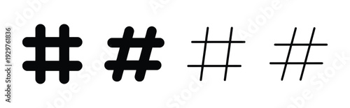 Hashtag symbols in various styles for social media and tagging