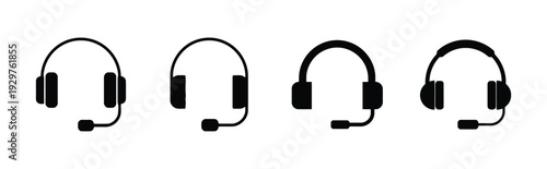 Headset icons with microphone for communication and support services