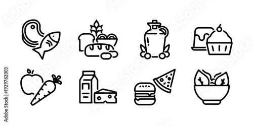 Healthy and unhealthy food icons representing diet and nutrition choices