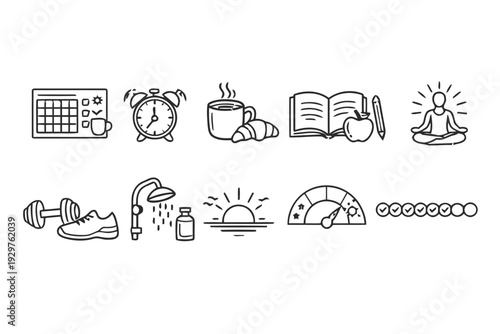 Healthy lifestyle and daily routine icons collection for wellness