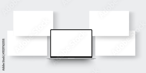 Modern laptop mockup with blank website screens. Clean vector template for web design presentation, UI showcase and digital portfolio display
