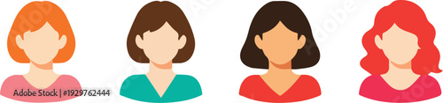 Set of 4 simple flat women vector avatar, minimal shapes, womens day 8 march