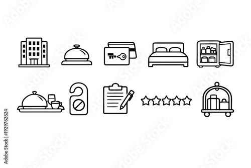 Hotel service and hospitality icons for accommodation industry