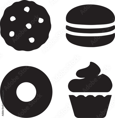 Black of cookie donut cupcake and sandwich macaroon