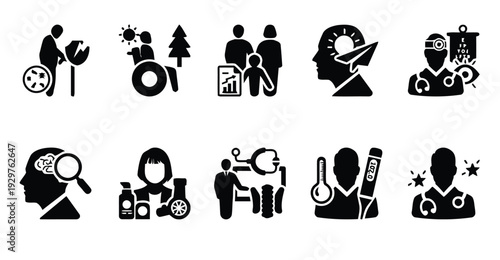 Human services and medical examination icons for health and life