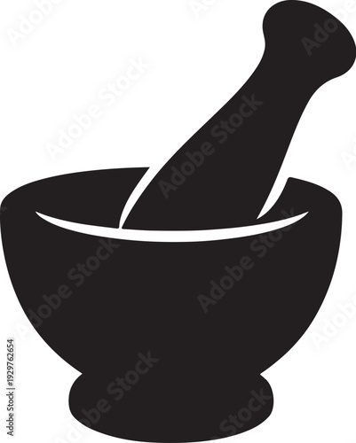 Black mortar and pestle on white background symbol medical