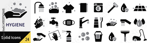 Hygiene solid icons set for cleanliness and personal care