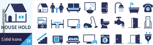 Household solid icons set. collection of simple glyph house hold icons for website and mobile app