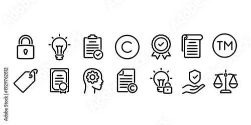 Intellectual property and legal rights flat icons