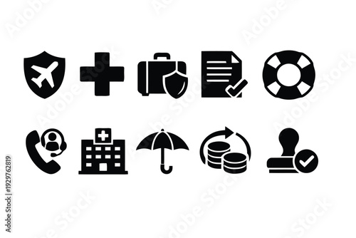 Insurance and protection icons for various services and guarantees