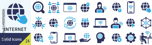 Internet and global network connection symbols, digital communication icons