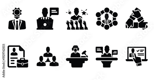 Job application and legal icons for recruitment and professional services