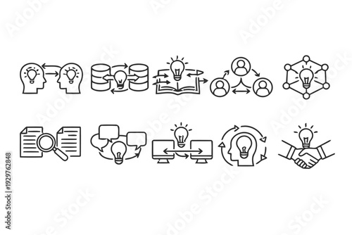 Knowledge sharing and collaboration icons for learning and teamwork