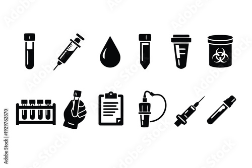 Laboratory and medical test icons for scientific research and diagnostics