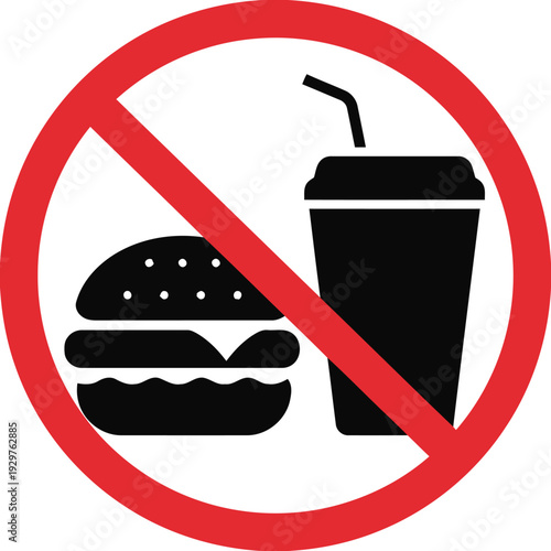 Large red no eating and drinking sign with burger and soda pictogram