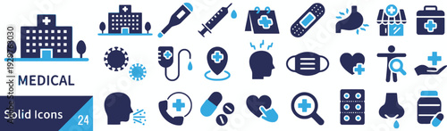 Medical solid icons set, modern healthcare symbols, medicine collection for web and print