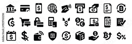 Payment icons set for online banking e-commerce and financial transactions