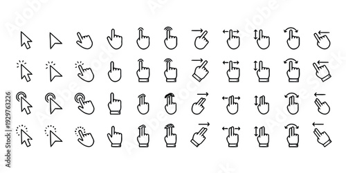 Mouse cursor and hand pointer icons set for computer interaction and navigation