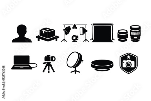 Photography equipment and studio icons for visual artists