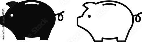 Piggy bank icon filled and outline, money saving and financial concept