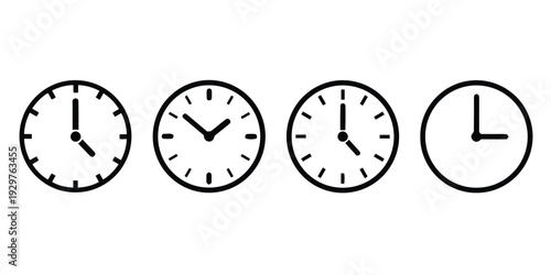 Set of clock icons showing different times for schedule and time management