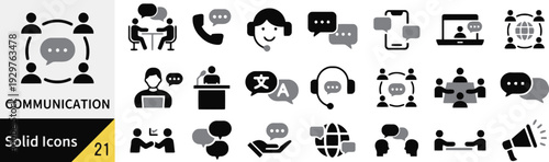 Set of communication icons representing conversation collaboration teamwork and online interaction
