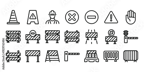 Set of construction site and warning signs icons collection flat vector illustration