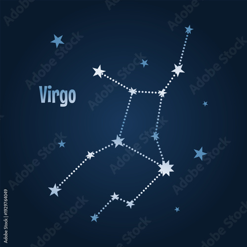 Virgo zodiac constellation stars in the sky. Vector illustration