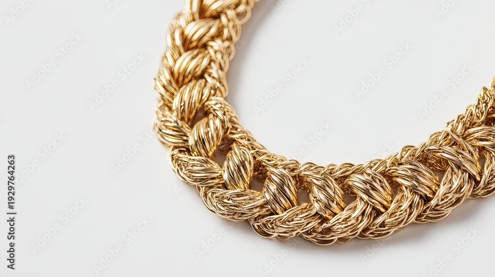 Obraz premium Golden necklace isolated on white, top view