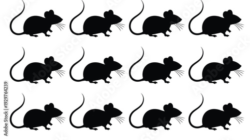 Mouse silhouette, vector illustration, black rat and cartoon rodent design, animal clipart for pest control, wildlife drawing, and cute mouse artwork, perfect for educational, and branding.