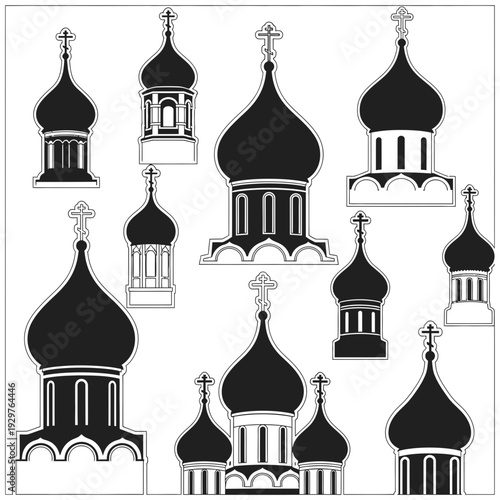 Collection of Eastern Orthodox Church Domes Silhouettes for Architectural Design and Religious Symbolism