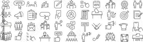 Set of election and voting icons representing political process decision making and public opinion