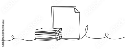 Stack of documents and papers depicted in continuous line drawing. No editable stroke