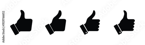 Set of four black thumbs up icons in different styles on white background