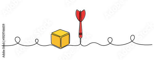 Dart positioned beside cube on white background. No editable stroke