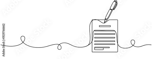 Document being signed on continuous line background. No editable stroke