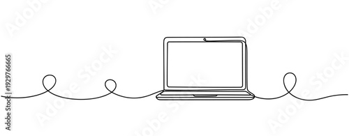 Laptop open resting on continuous cable line in studio. No editable stroke
