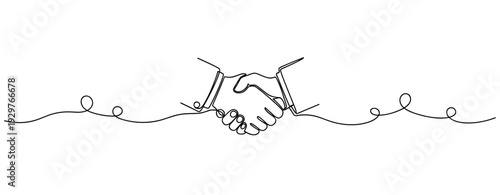 Two hands shaking in agreement in continuous line drawing. No editable stroke