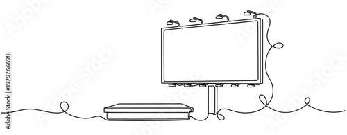 Billboard connected with cables standing on platform in open. No editable stroke