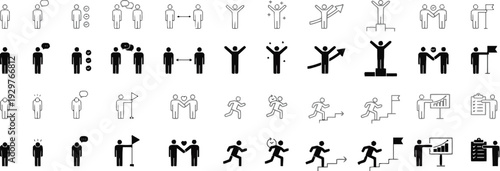 Set of human behavior and social interaction icons in line and solid style