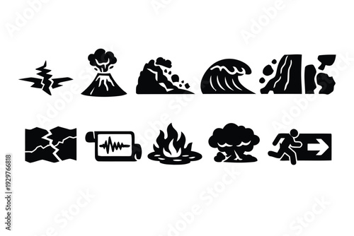 Set of icons illustrating natural disasters and emergency situations