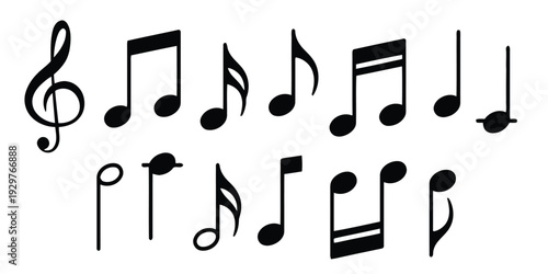 Set of music notes and symbols for composition and melody