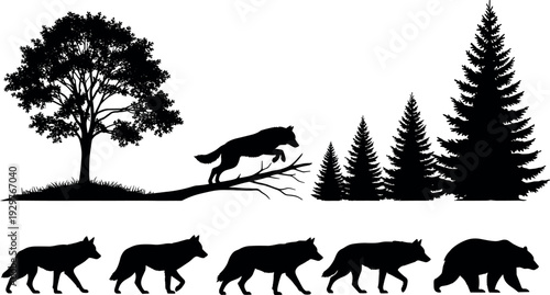 Black silhouette set of maple leaves with stems for autumn season nature decor Canada symbol forest foliage and botanical design