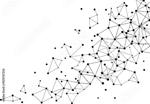Black silhouette of abstract network connection with dots and lines, digital technology data structure, neural network communication nodes, isolated icon,
