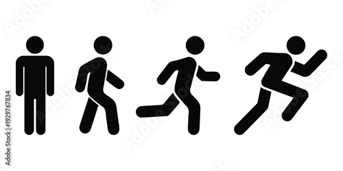Set of stick figures demonstrating movement from standing to running