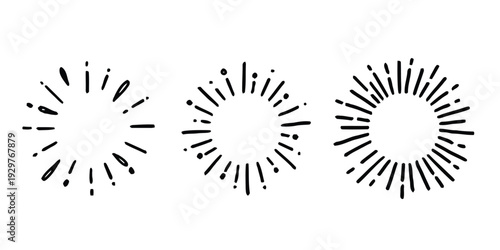 Set of three hand drawn sunbursts