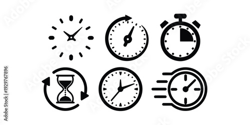 Set of various clock and time related icons
