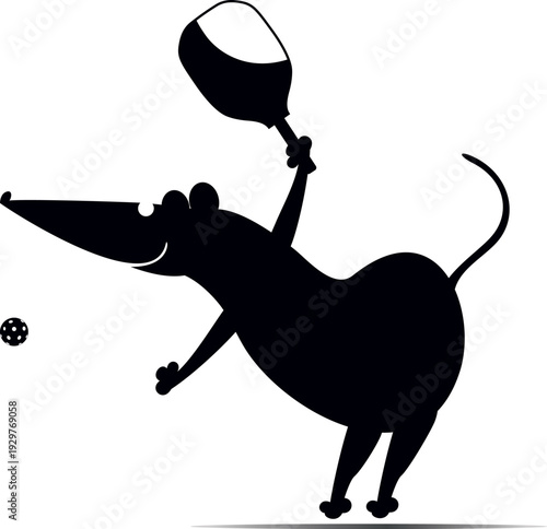 Leisure game. Cartoon rat or mouse plays pickleball