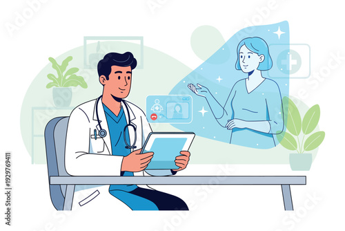 Doctor conducting a virtual consultation with a patient via digital technology